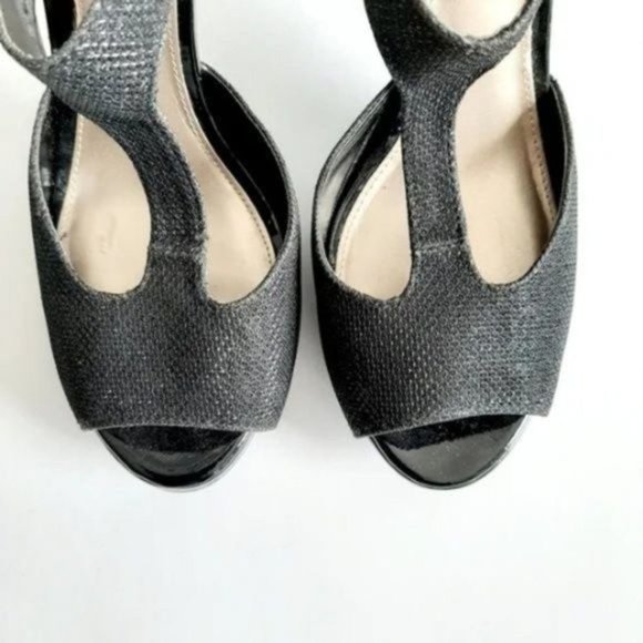 FIONI Night T-strap Black Shimmer Heels Shoes Sz 8 - Picture 3 of 8